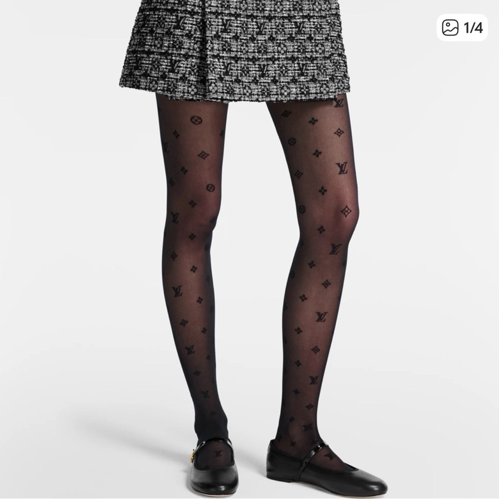 LV Patterned Designer Black Tights